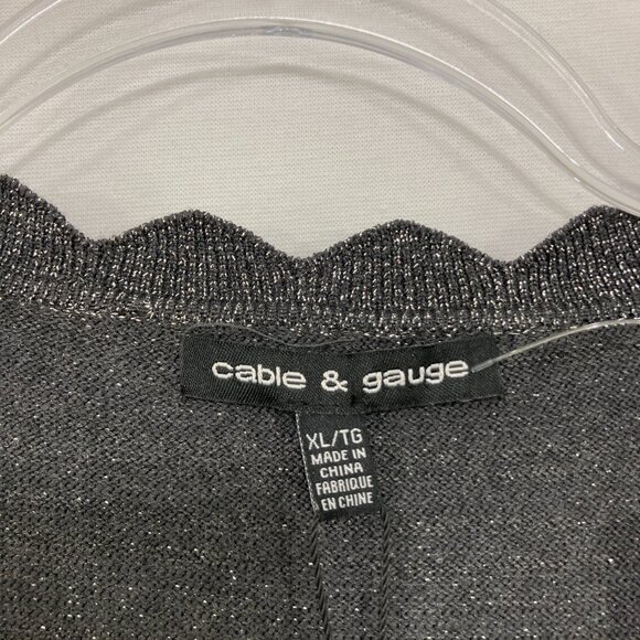 New Cable & Gauge size XL Black Metallic Scallop Neck 3/4 Sleeve Button Cardigan - Picture 2 of 10